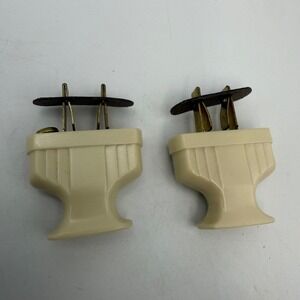 Vintage Eagle Art Deco Ivory Bakelite Electric Plugs 2-Prong Male Pair MCM